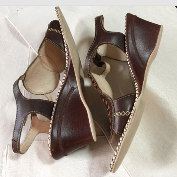 Pikolinos Women Size EU40 US 9 - 9.5 Shoes Wedge Heels Sandals Leather Brown Tan - Picture 5 of 8